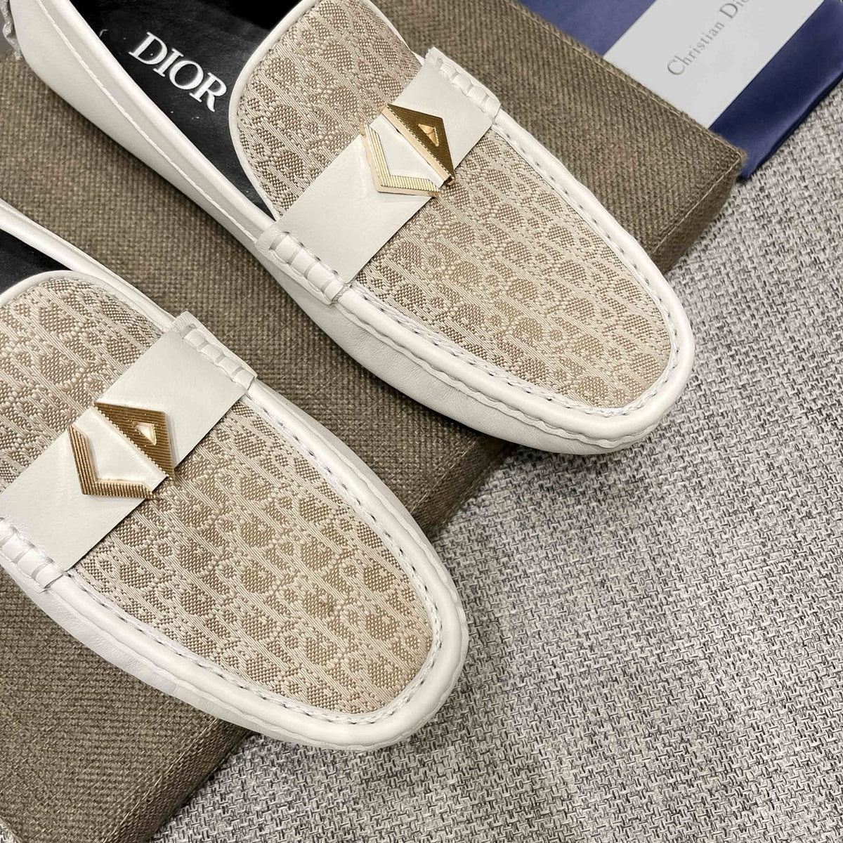 Dior Cream and Beige Patterned Loafers — detail