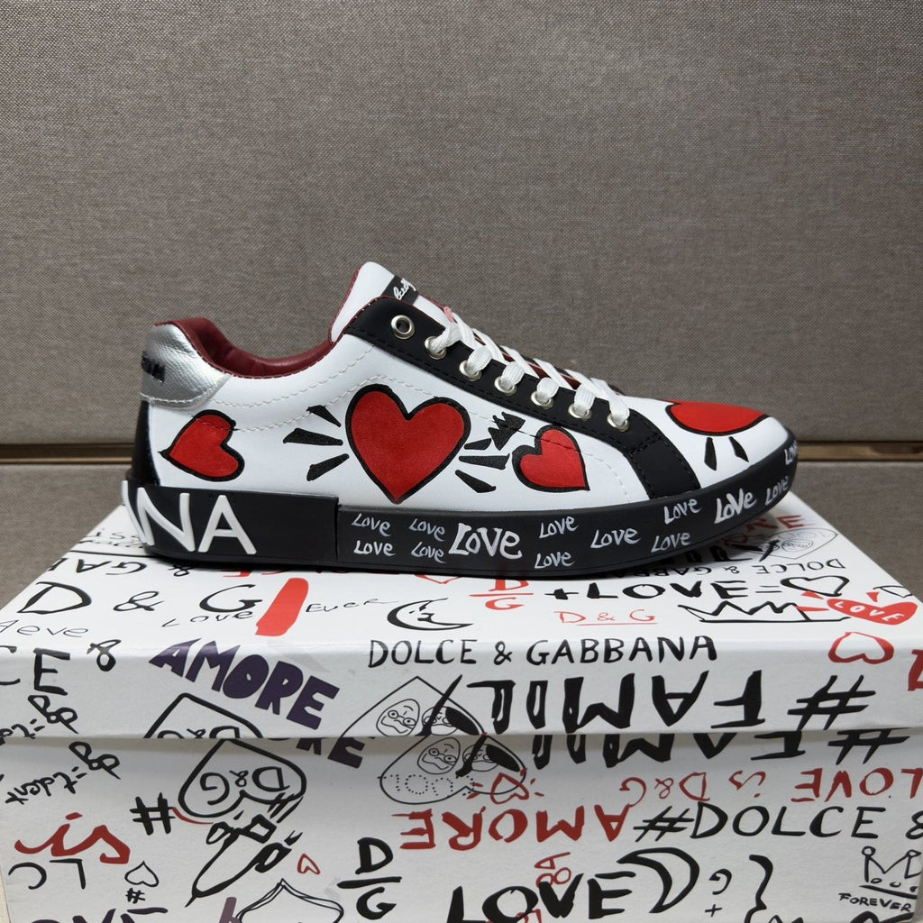 Dolce & Gabbana Men's Red Heart Low-Top Sneakers — side