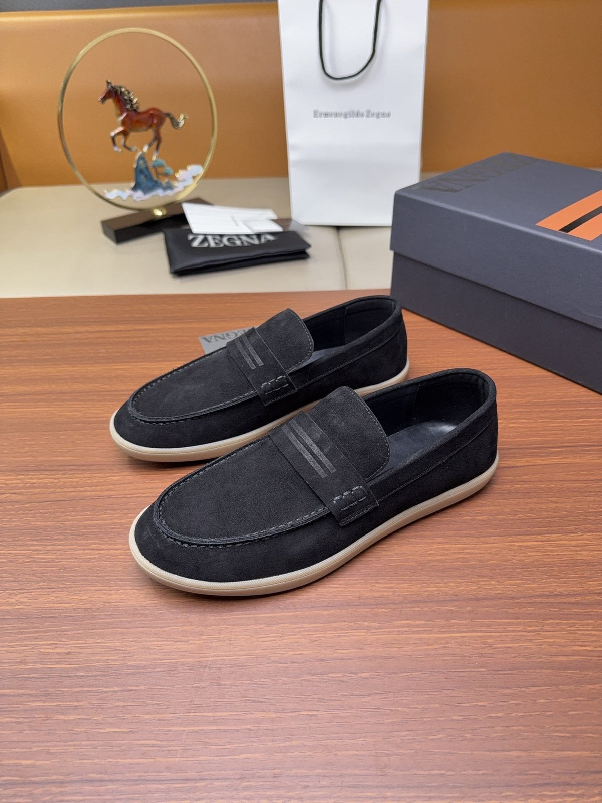 Zegna Men's Suede Strap Loafers — front